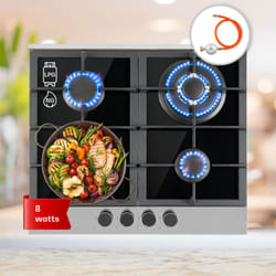 Klarstein - Plaque de Cuisson Gaz 4 Feux, Table de Cuisson à Gaz 4 Brûleurs, Plaque Gaz 8.0 kW, Piano Cuisine Gaz en Acier Inoxydable, Plaque de