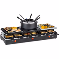 Le pack délices complet : le gril à raclette Klarstein Fonduelette XL combine trois types de repas gourmands en un seul appar ...