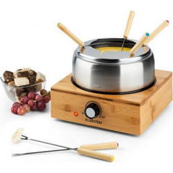 Klarstein Bambus - Appareil á fondue 800 W capacité 13 L max plaque de cuisson & 6 fourchettes à fondue en inox - base en