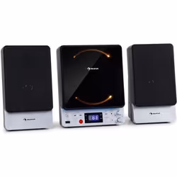 Micro chaîne verticale AUNA Microstar avec lecteur CD Bluetooth USB et télécommande - Argent