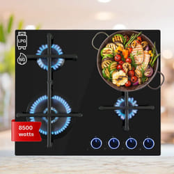 Klarstein - Plaque de Cuisson Gaz 4 Feux, Table de Cuisson à Gaz 4 Brûleurs, Plaque Gaz 8.5 kW, Piano Cuisine Gaz en Acier Inoxydable, Plaque de