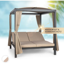 Blumfeldt - Sunbed Transat Jardin Double xl, Bain de Soleil, Chaise Longue Exterieur avec Dossier Inclinable Réglable, Rideaux Pares Soleil et