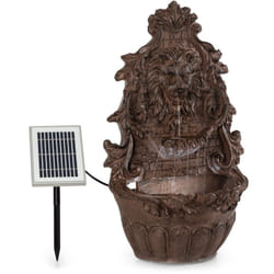Blumfeldt - Löwenstein - fontaine murale solaire de jardin, forme tête de lion, pompe solaire 2W, polyrésine, 4 led blanches, câble 5m, panneau