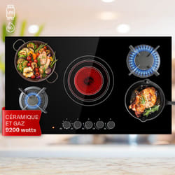 Klarstein - Plaque de Cuisson Gaz et Vitrocéramique 5 Feux, Table de Cuisson à Gaz, Plaque Gaz et Vitro de 9.2 kW en Acier Inoxydable, Plaque de