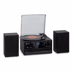 Chaîne stéréo rétro - Auna - Oakland DAB Plus - Bluetooth - Enregistrement MP3 - 3 vitesses de platine