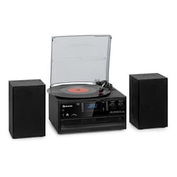 Chaîne stéréo rétro - Auna - Oakland DAB Plus - Bluetooth - Enregistrement MP3 - 3 vitesses de platine