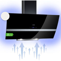 Clara Hotte Aspirante 90cm, Hottes de Cuisine Inclinées, Filtre de Hotte en Aluminium, Débit d'Air Puissant 509 m³/h, Eclairage à led, Efficacité