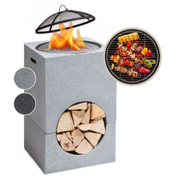 Blumfeldt - Braséro de jardin Monolith - Foyer de terrasse - Barbecue - Pare-étincelle - Charbon ou bois - Pierre artificielle blanche