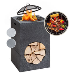 Blumfeldt - Braséro de jardin Monolith - Foyer de terrasse - Barbecue - Pare-étincelle - Charbon ou bois - Pierre artificielle noire