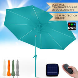 Blumfeldt - Parasol calais led cadre aluminium toile polyester uv 50 - bleu