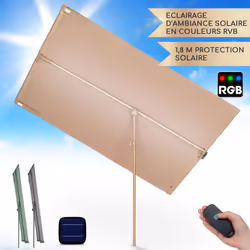 PARASOL DE JOUR, LUMIÈRES D'AMBIANCE LA NUIT : Ce parasol déporté de jardin vous protège du soleil pendant la journée. La nui ...