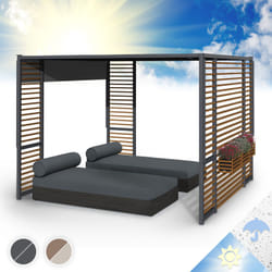 Tonnelle de Jardin 3x3m en Metal avec Lattes en Contreplaqué, Barnum Pliant, led à Energie Solaire 1,5W, Pergola Etanche, Tonnelle Extérieur avec