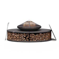Blumfeldt - Ebeko Brasero Exterieur - Barbecue & Table, 3-en-1 Brasero en Acier Durable, Pare-Étincelles & Tisonnier Inclus, Rangement Bûches, Housse