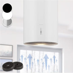 Hotte aspirante Klarstein bolea - hotte d'îlot ø38 cm évacuation/circulation d'air 600 m³/h led + filtre à charbon actif - blanc