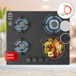Klarstein - Tables de Cuisson à Gaz, Plaque de Cuisson Gaz à 4 Brûleurs, Table de Cuisson Electrique à 4 Feux de 8000W, Cuisiniere Gaz, Gaziniere Gaz