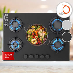 Klarstein - Tables de Cuisson à Gaz, Plaque de Cuisson Gaz à 5 Brûleurs, Table de Cuisson Encastrable à 5 Feux de 10400W, Cuisiniere Gaz, Gaziniere