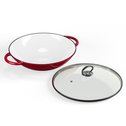 ToCi Wok Poele Wok Induction avec Couvercle Woks et Poêles à Frire Émaillés Wok en Fonte Poignées Grand Wok Antiadhésif et Profond pour Plaque
