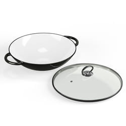 ToCi Wok Poele Wok Induction avec Couvercle Woks et Poêles à Frire Émaillés Wok en Fonte Poignées Grand Wok Antiadhésif et Profond pour Plaque