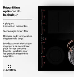 Klarstein Plaque Induction en Céramique de 7200W, Plaque de Cuisson Electrique à Induction, Plaque Induction 4 Feux, Tables de Cuisson, Plaques