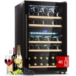 Klarstein - Cave à vin 41 bouteilles, cave de service avec étagères en bois amovibles, porte en verre, commande tactile, écran lcd, éclairage