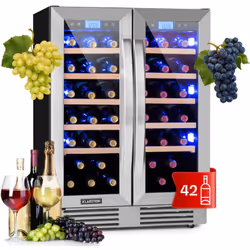 Design élégant et présentation colorée : la cave à vin encastrable à double zone Klarstein Vinovilla 42 Twin Duo offre à vos  ...