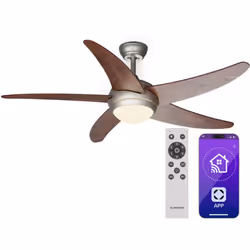 DESIGN ELEGANT ET MULTIFONCTIONNALITE : Combinant des pales en MDF, du verre dépoli et du nickel brossé, ce ventilateur de pl ...
