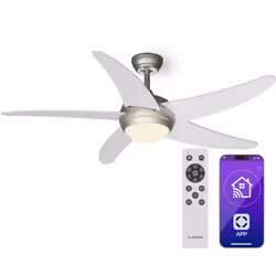 DESIGN ELEGANT ET MULTIFONCTIONNALITE : Ce ventilateur de plafond moderne combine des pales en MDF, du verre dépoli, du nicke ...