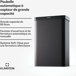 Poubelle à capteur de mouvement 50 l, noir mat - couvercle soft-close, affichage led, idéal pour la cuisine - poubelle pour la cuisine, poubelle pour