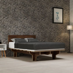 NordicAura Cadre de Lit 140x200 - Cadre de Lit en Bois fsc avec Assemblage Sans Outil, Tête de Lit Haute avec Rangement, Finition Noyer, Convient aux