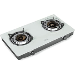 Barzona Plaque de Cuisson Gaz, 2 Brûleurs, 7,7kW, Acier Inox & Verre, Allumage Piézo, Sécurité ffd, Ensemble Complet, Portable Camping, Blanc