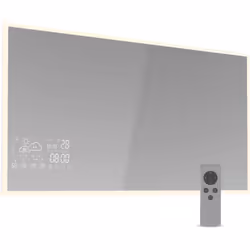 AFFICHAGE INTÉGRÉ : Miroir intelligent avec affichage de la météo et de l'heure, idéal pour une salle de bain moderne. LUMIÈR ...