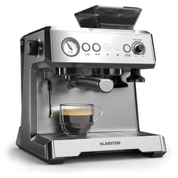 Klarstein - GrandPresso Machine à Café Grain – 20 Bars, 1350W, Moulin Intégré, Buse Vapeur, Réservoir 2.3L, Machine Expresso, Chauffe-Tasses, Facile