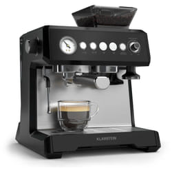 GrandPresso Machine à Café Grain – 20 Bars, 1350W, Moulin Intégré, Buse Vapeur, Réservoir 2.3L, Noir, Cafetière à Grain avec Broyeur, Design Compact,