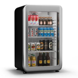Klarstein Audrey Evo Réfrigérateur à boissons Porte en verre Mini Bar Mini Frigo 93 L Design rétro Gris