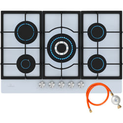 Klarstein - Ignito Plaque De Cuisson Gaz, 5 Brûleurs Sabaf, Verre Trempé, Noir, Allumage Électrique, Compatible Wok, 75x10x52 cm, Pour Gaz Naturel &