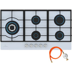 Klarstein - Ignito Plaque De Cuisson Gaz 5 Brûleurs Sabaf, 3.6kW, Verre Trempé, Allumage Électrique, Compatible Wok, Pour Gaz Naturel & gpl, 90x51cm,