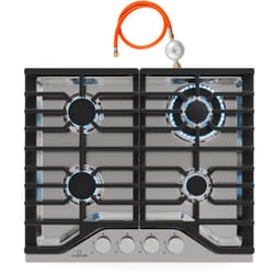 Klarstein - Turbocast Plaque De Cuisson Gaz, 4 Brûleurs, Inox 304, 3.4kW Wok, Allumage Électrique, Supports Fonte, Kit Conversion gpl, 600x85x510mm,