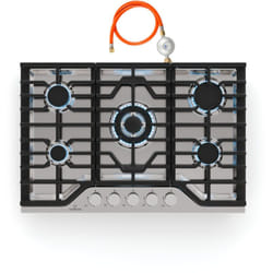 Klarstein - Turbocast Plaque De Cuisson Gaz - 5 Brûleurs Inox 304, 3.4kW Wok, Allumage Électrique, Supports Fonte, Kit Conversion gpl, 750x500mm