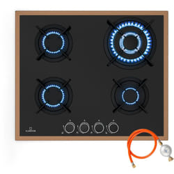 Klarstein - Lumiflame Plaque De Cuisson Gaz, 4 Brûleurs 8 kW, Cadre Cuivre & Verre Trempé, Allumage Électrique, Sécurité ffd, Compatible gpl & Gaz