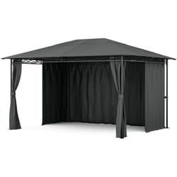 Mondo Tonnelle 3x4 – Cadre Acier, avec Rideaux, Résistant aux Intempéries, Tonnelle de Jardin, Facile à Assembler, Gris Foncé - Blumfeldt