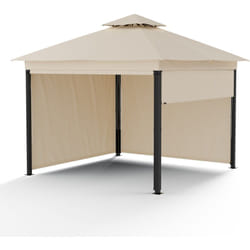 Blumfeldt - Grandezza Cortina Tonnelle 3x3 m – Cadre Acier, Toit Polyester, Panneaux Latéraux Enroulables, Résistant Intempéries, Beige