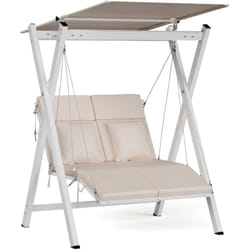 FlexiSwing Balancelle Jardin 2 Places – Dossier & Auvent Réglables, Cadre Acier 160 kg, Coussins Épais, Résistant Intempéries - Blumfeldt