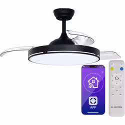 Le ventilateur de plafond connecté Klarstein AirFold apporte non seulement une brise fraîche dans la pièce, mais se transform ...