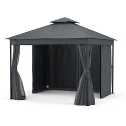 Mondo Dual Tonnelle 3x3 - Double Toit & Moustiquaires, Armature Métallique Résistante, Rideaux Inclus, Tonnelle de Jardin Extérieur, Facile à