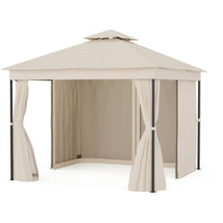 Blumfeldt - Mondo Dual Tonnelle 3x3 - Double Toit & Moustiquaires, Armature Métallique Résistante, Rideaux Inclus, Tonnelle de Jardin Extérieur,