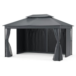 Mondo Dual Tonnelle 3x4 - Double Toit & Moustiquaires, Armature Métallique Résistante, Rideaux Inclus, Tonnelle de Jardin, Facile à Assembler, Gris
