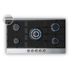 Klarstein Verosteel Plaque de Cuisson Gaz 5 Feux 10400 W Verre & Inox Allumage Électrique Sécurité AntiFlambage 90cm Plaque Gaz