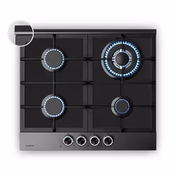 Klarstein Verosteel Plaque de Cuisson Gaz 60 cm 4 Brûleurs 8000W Verre & Inox Allumage Électrique Sécurité AntiFlamme Noir