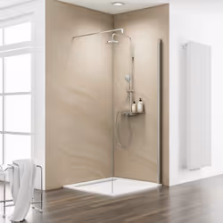 Pare-douche à l'italienne pmr Walk In, Profilé aspect chromé, verre transparent Une paroi de douche à l'italienne pmr est idé ...