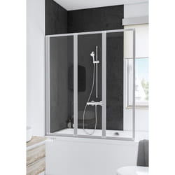 Pare-baignoire pliant, 127 x 140 cm, 3 volets, profilé blanc, Golf Schulte verre transparent